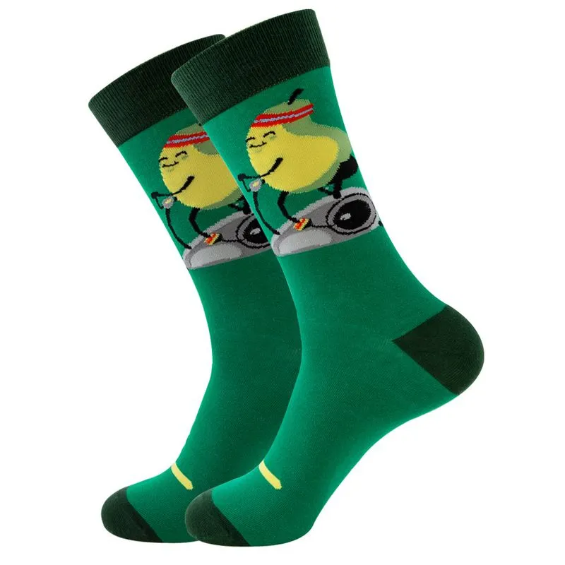 Meias Redondas Engraçadas De Algodão Com Design De Pera, Verde, 5 Pares