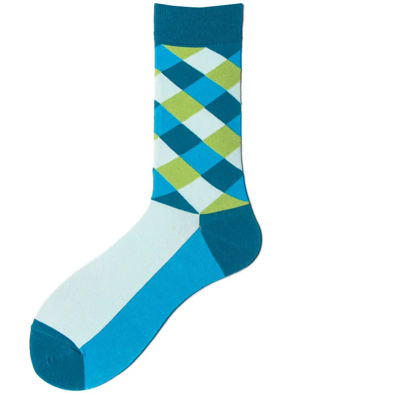 Meias Redondas De Algodão Verde E Azul Com Padrão Argyle Para Adultos
