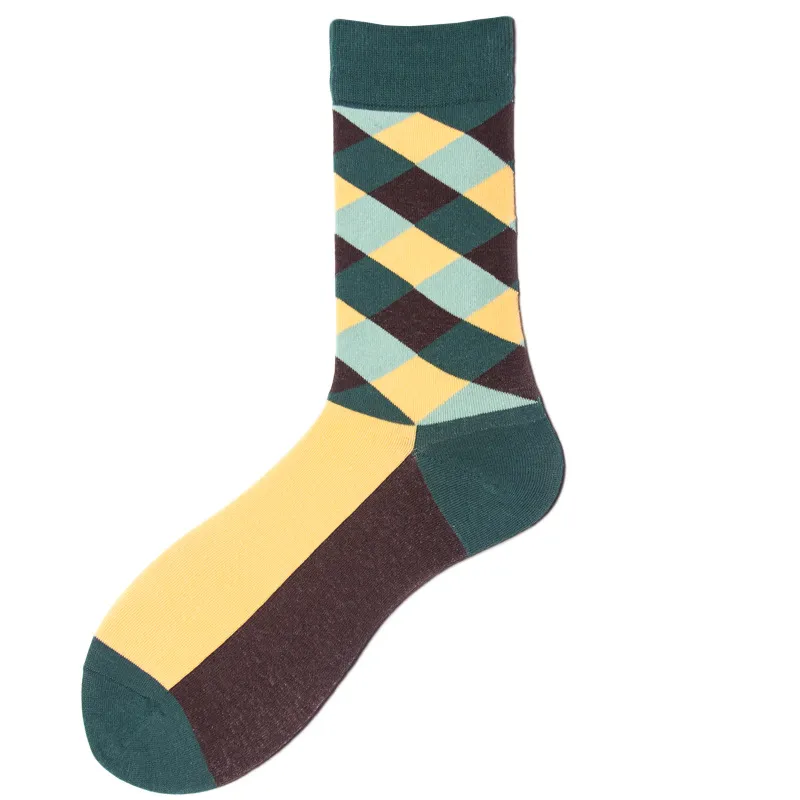 Meias Redondas Para Adultos, Algodão, Verde Argyle, Padrão 39-45, Tamanho 5 Pares