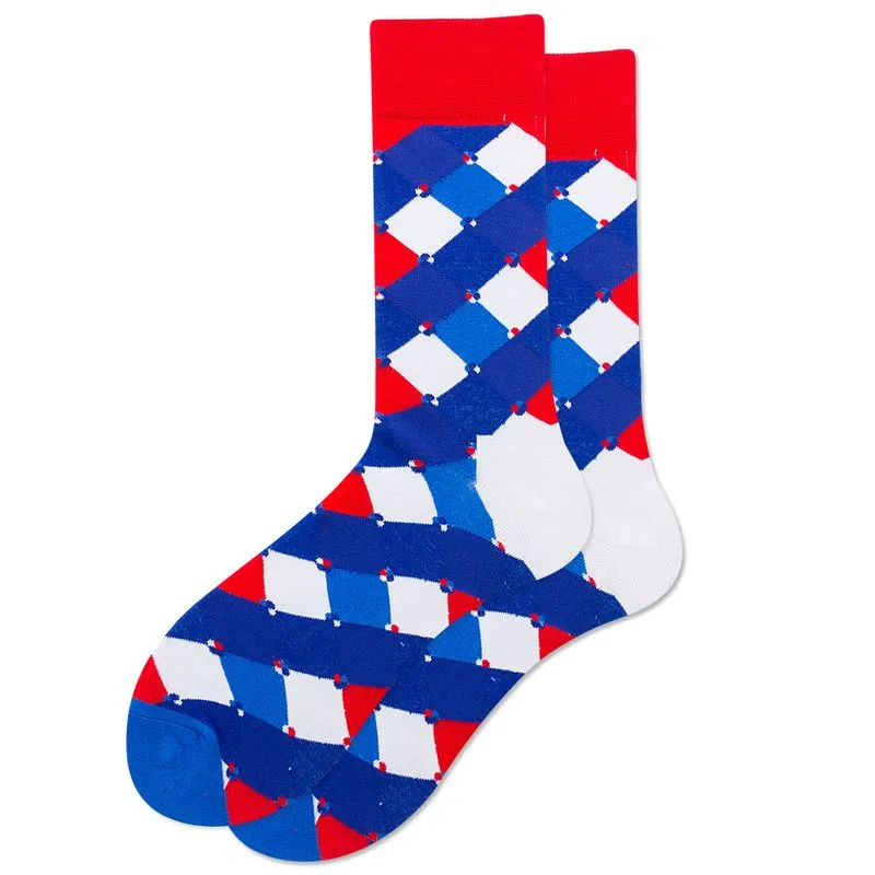 Meias Redondas: Algodão, Azul, Vermelho, Branco, Padrão Argyle, Tamanho 39-45