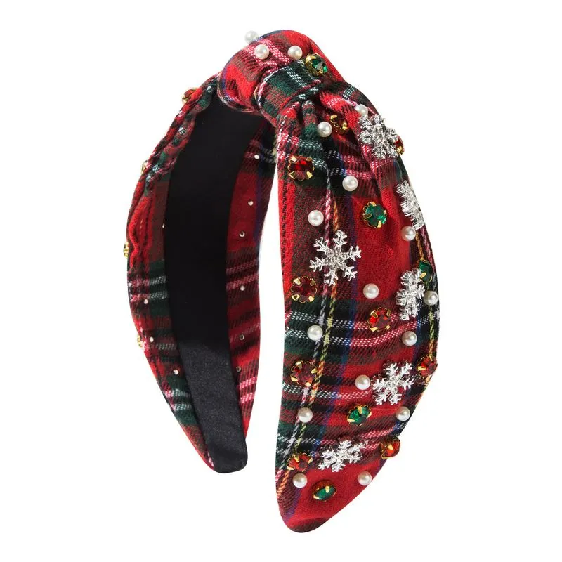 Faixa De Cabeça Em Tecido Vermelho Com Floco De Neve E Strass