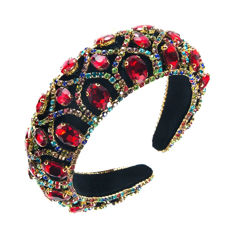 Faixa De Veludo Larga Com Strass De Cristal Vermelho