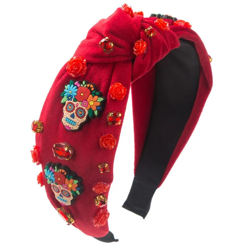 Bandana Red Velvet Skull &amp; Rose Halloween Para Adultos