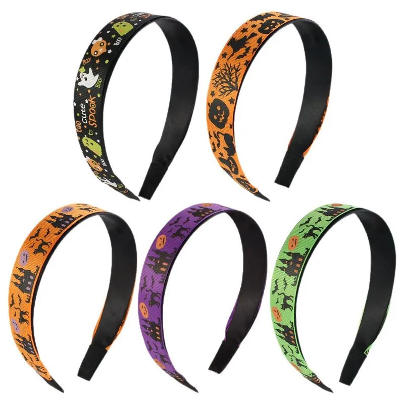 Bandas De Cabelo Impressas De Halloween Para Mulheres, Pacote Com 5 Unidades