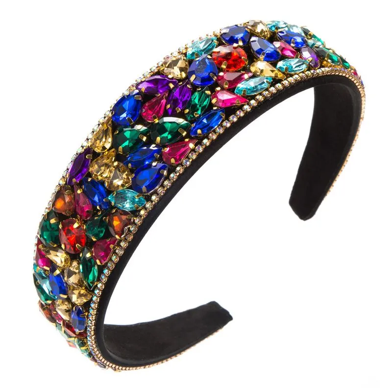Faixa Larga De Cristal Barroco Com Pedras Multicoloridas