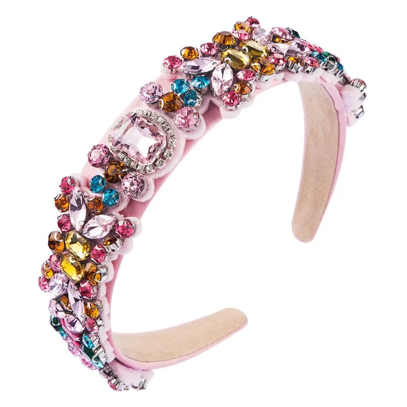 Faixa De Cabeça Barroca Multicolorida Com Strass Acolchoada