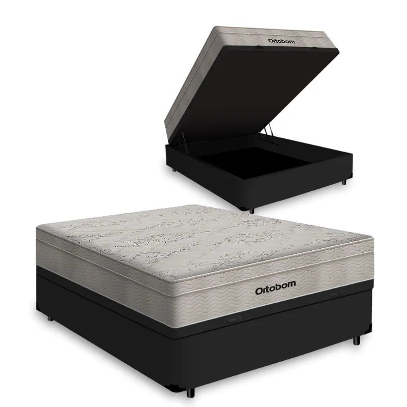 Cama Box Baú com Colchão de Molas Ensacadas Ortobom AirTech SpringPocket Casal 138cm
