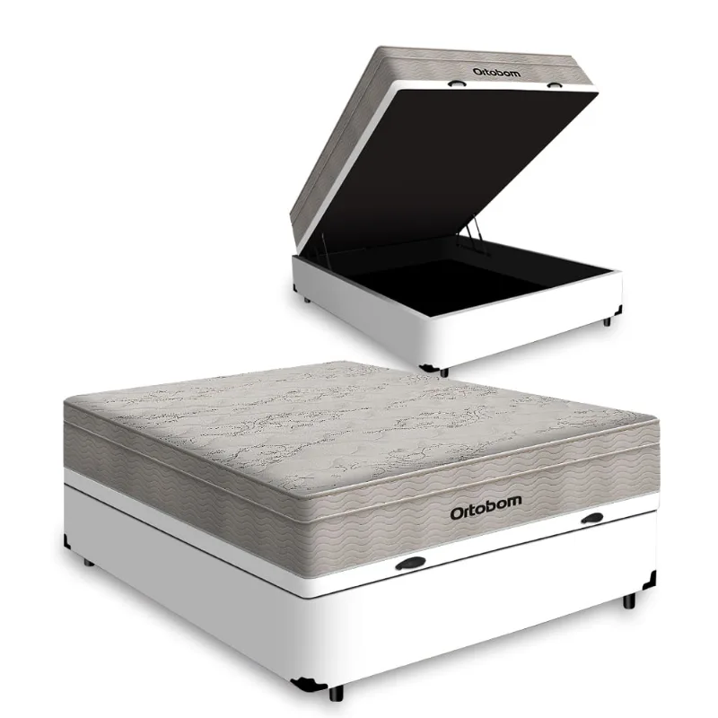 Cama Box Baú com Colchão de Molas Ensacadas Ortobom AirTech SpringPocket Casal 138cm