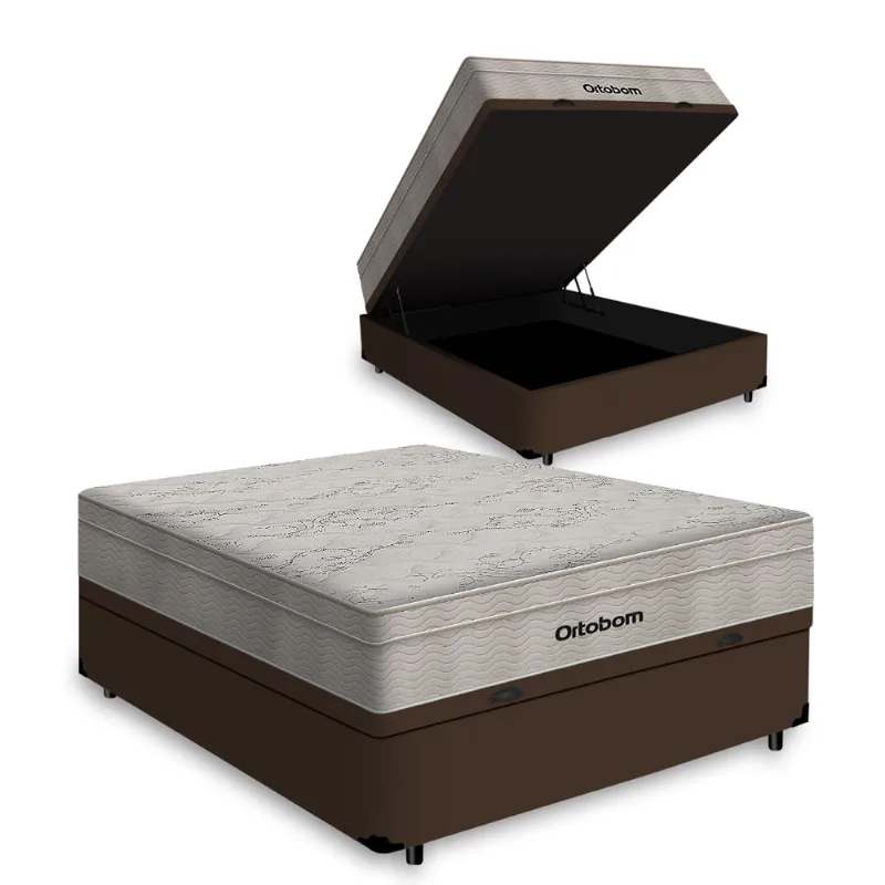 Cama Box Baú com Colchão de Molas Ensacadas Ortobom AirTech SpringPocket Casal 138cm