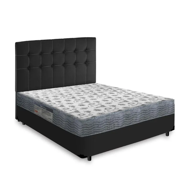 Cama Box Casal com Cabeceira Cassis e Colchão Ortobom ISO 100 Espuma D33 Madeira Preta