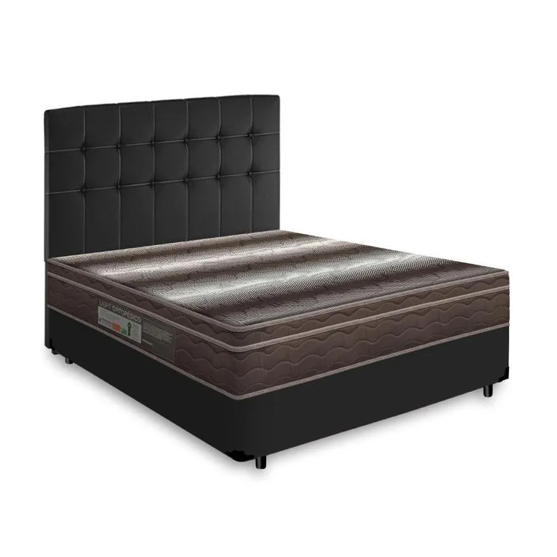 Cama de Casal com Cabeceira e Colchão Ortobom Light Ortopédico Madeira Preta
