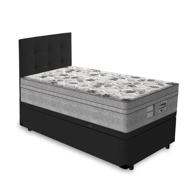 Cama Box Baú + Cabeceira Cassis e Colchão Solteiro - Probel - Evolution - 88x188x74cm Preto