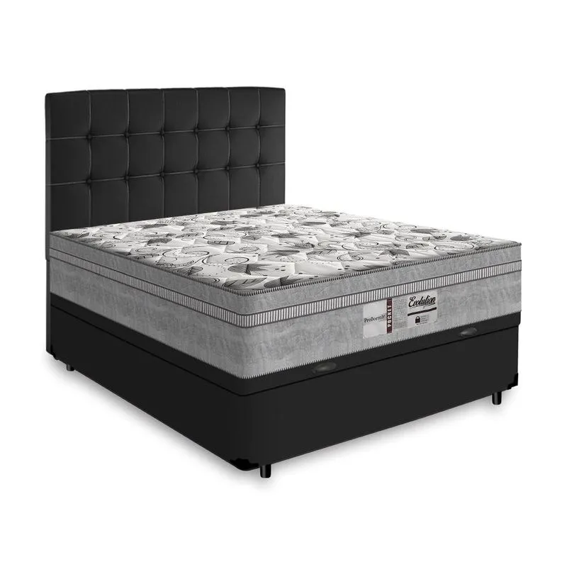 Cama Box Ba?? + Cabeceira Cassis e Colch??o Casal - Probel - Evolution - 138x188x74cm Preto