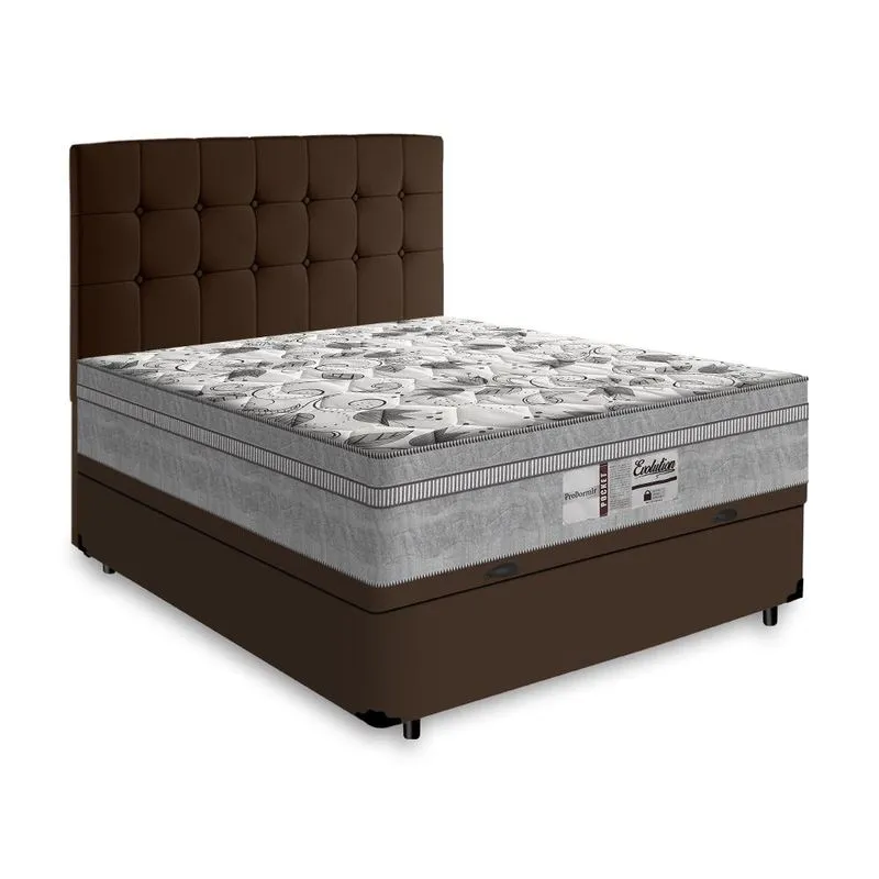 Cama Box Baú + Cabeceira Cassis e Colchão Casal - Probel - Evolution - 138x188x74cm Marrom