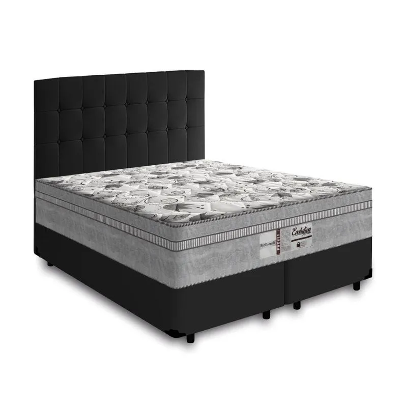 Cama Box Queen com Cabeceira Probel Evolution Molas Ensacadas Corino Preto