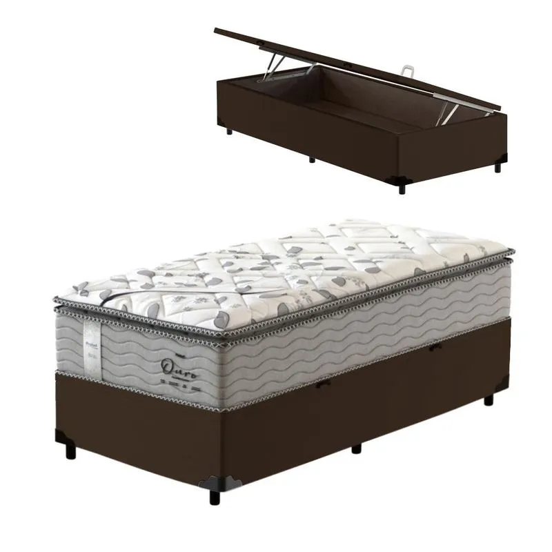Cama Box com Baú Solteiro King Probel Guarda-Costas Ouro Molas Ensacadas Marrom