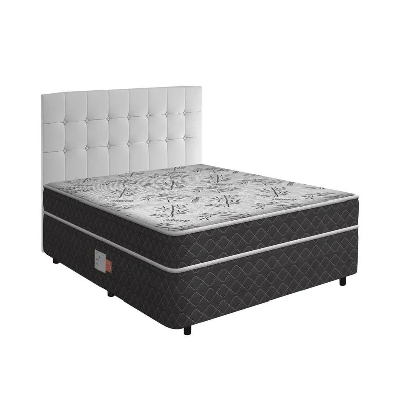 Cama Box Conjugada Casal Ortopédica Lucas Home Unique com Cabeceira Cassis Madeira Eucalipto Preta