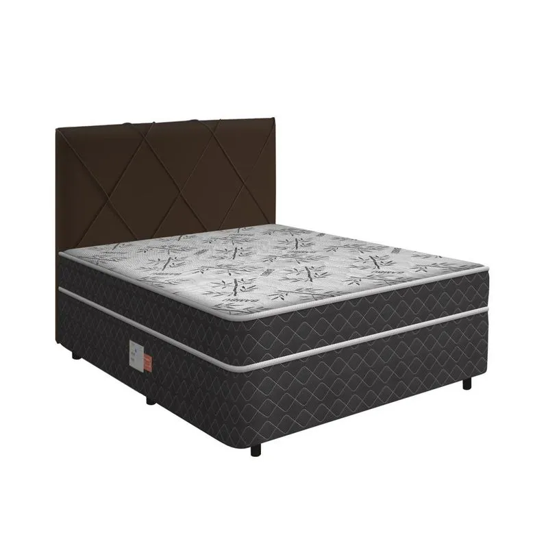 Cama Box Conjugada Casal Ortopédica D26 Unique + Cabeceira Provença Marrom