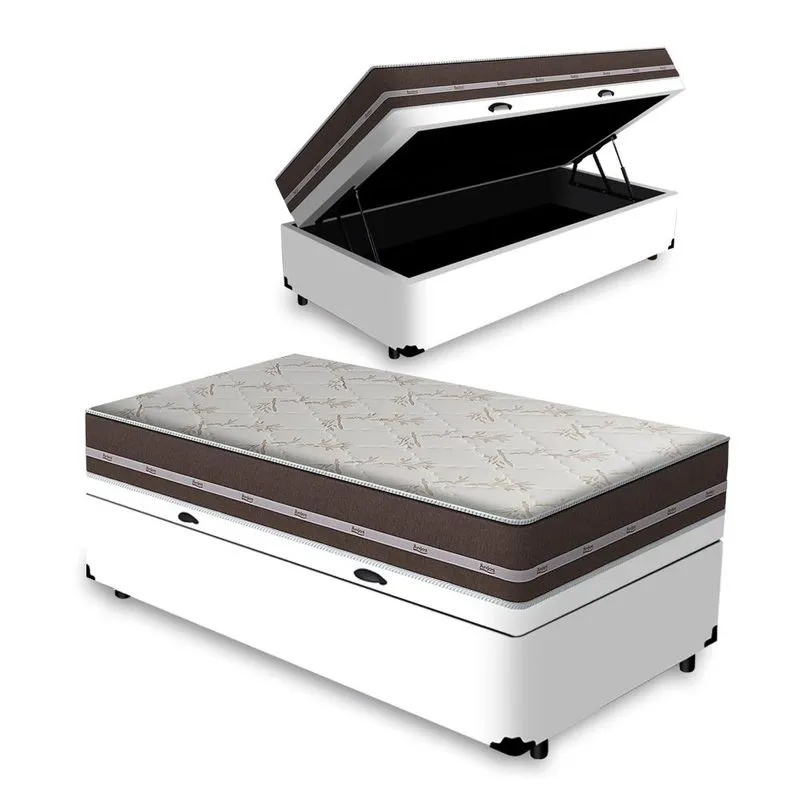 Cama Box com Baú Solteiro Branca + Colchão De Molas - Anjos - Classic Superlastic 78x188x59cm