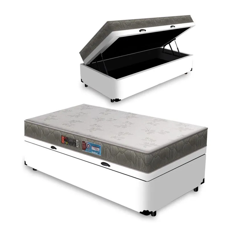 Cama Box com Baú Solteiro Castor Sleep Max Espuma D33 Branco 78x188cm