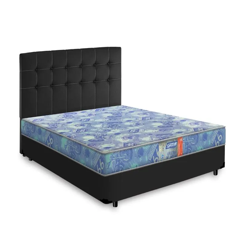Cama Box + Cabeceira Cassis Preta E Colchão De Espuma D20 Casal - Gazin - Supreme 138cm