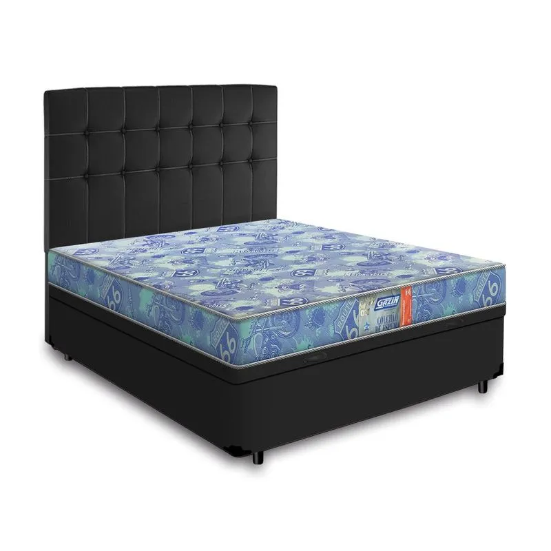 Cama Box Baú + Cabeceira Cassis Preta E Colchão De Espuma D20 Casal - Gazin - Supreme 138cm