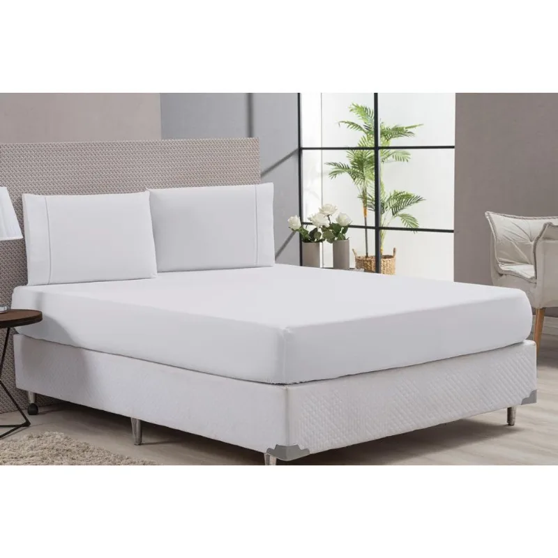Jogo Lençol Cama Casal Queen 80% Algodão Branco Elástico