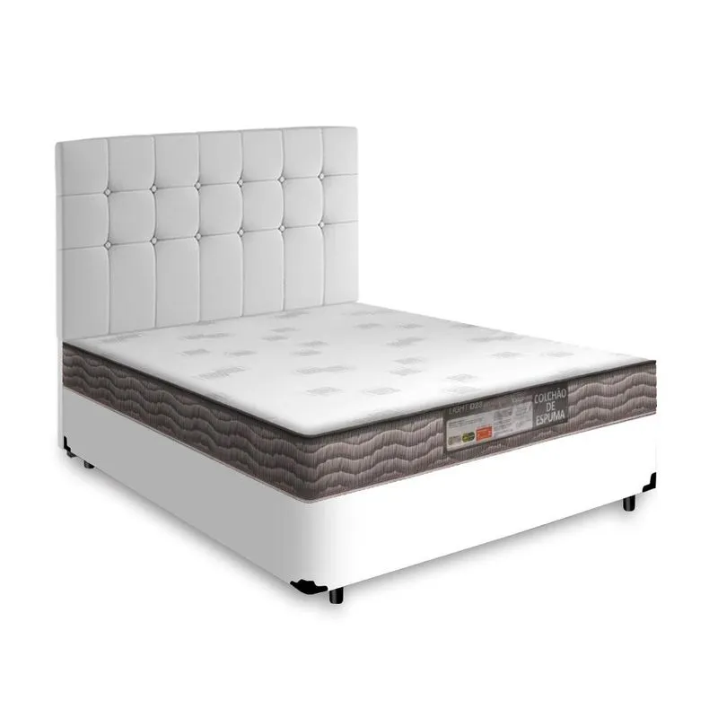 Cama Box Casal com Cabeceira Cassis e Colchão Ortobom Light D23 Madeira Tratada 138cm