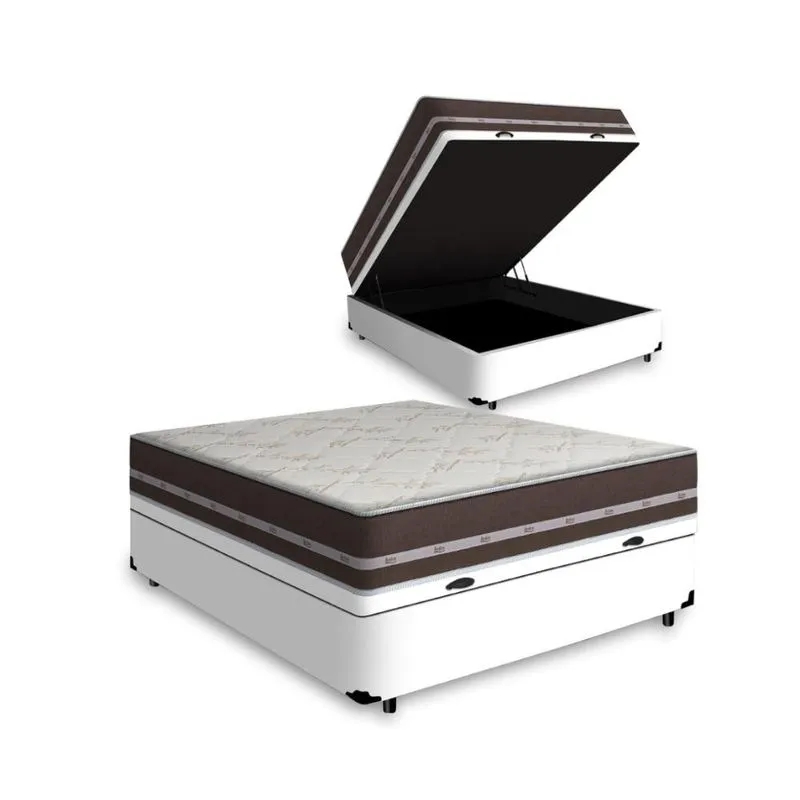 Cama Box com Baú Viúva e Colchão de Molas Anjos Classic Superlastic Tecido Sintético 128cm