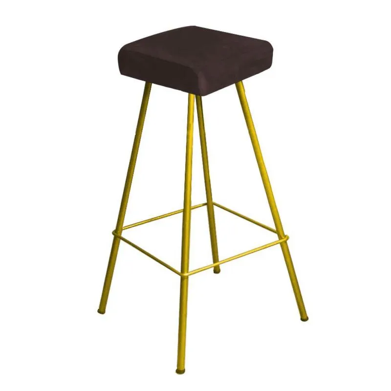 Kit 05 Banqueta Alta Lira Ferro Dourado Suede Marrom