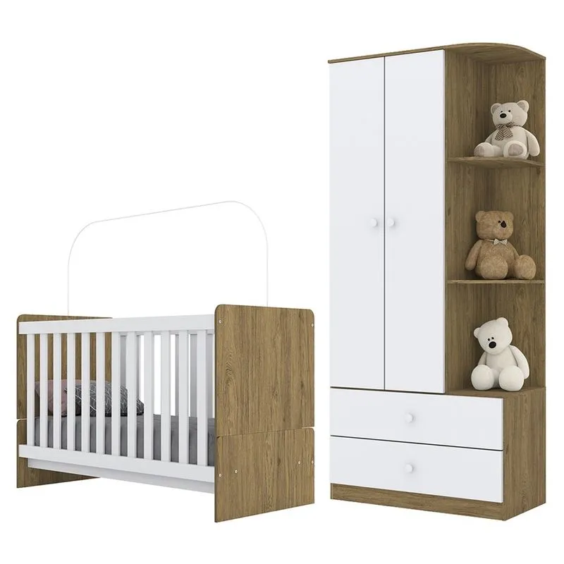 Berço Mini Cama I19 E Guarda Roupa I117 Labirinto Rústico Branco Henn