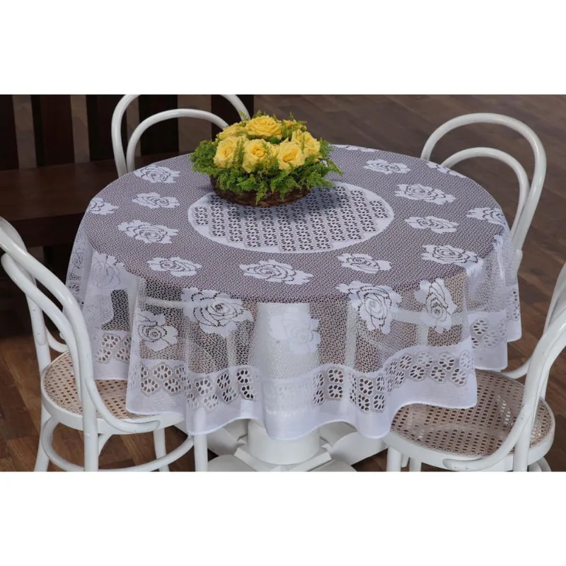 Toalha De Mesa De Renda 1,60M X 1,60M Cor Branca Redonda