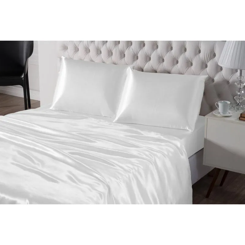Lençol 4 Peças Casal Queen Branco Seda Lençol De Cima