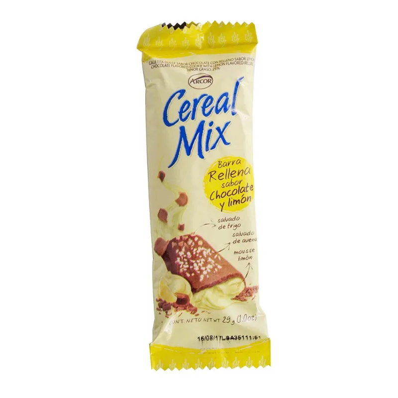 Barra Arcor Cereal Mix Rellena Chocolate Y Limón 29 Gr