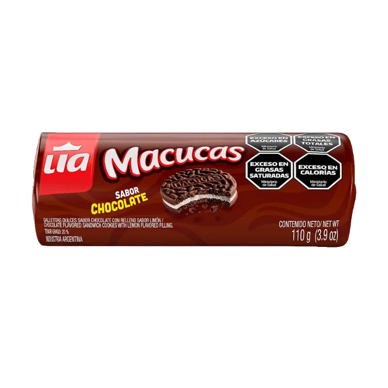 Galletitas Sabor Chocolate y Limón 110 Grs Macucas Galletitas Macucas Rellenas 110g