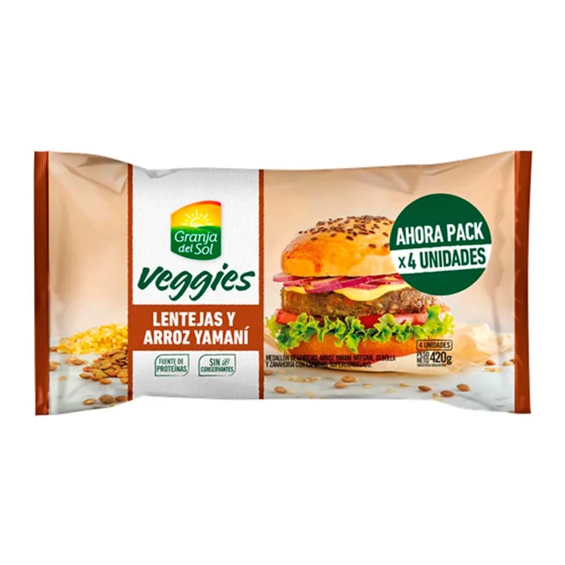 Hamburguesa Veggie Granja Del Sol Lentejas Y Arroz Yamaní 4u 420g Medallon Veggies Lentejas Y Arroz Yamaní Granja Del Sol X4 U