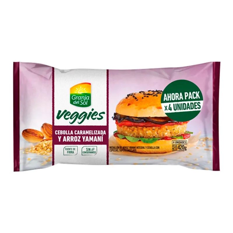 Hamburguesa Veggie Granja Del Sol Arroz Yamaní Y Cebolla Caramelizada 4u 420g Veggies Arroz Yamaní Y Cebolla Caramelizada Granja Del Sol X4 U X 210 Gr