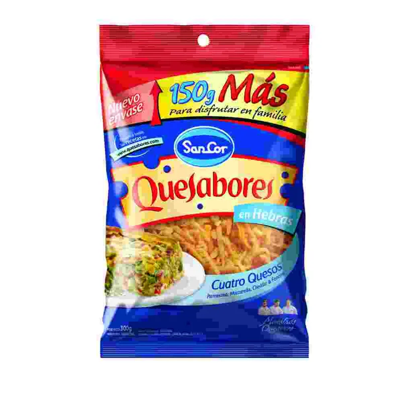 Queso Rallado Sancor En Hebras 4 Quesos 300 Gr