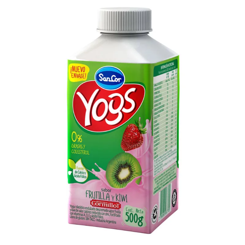 Yogurt Bebible Descremado Yogs Light Kiwi Frutilla 500 Gr