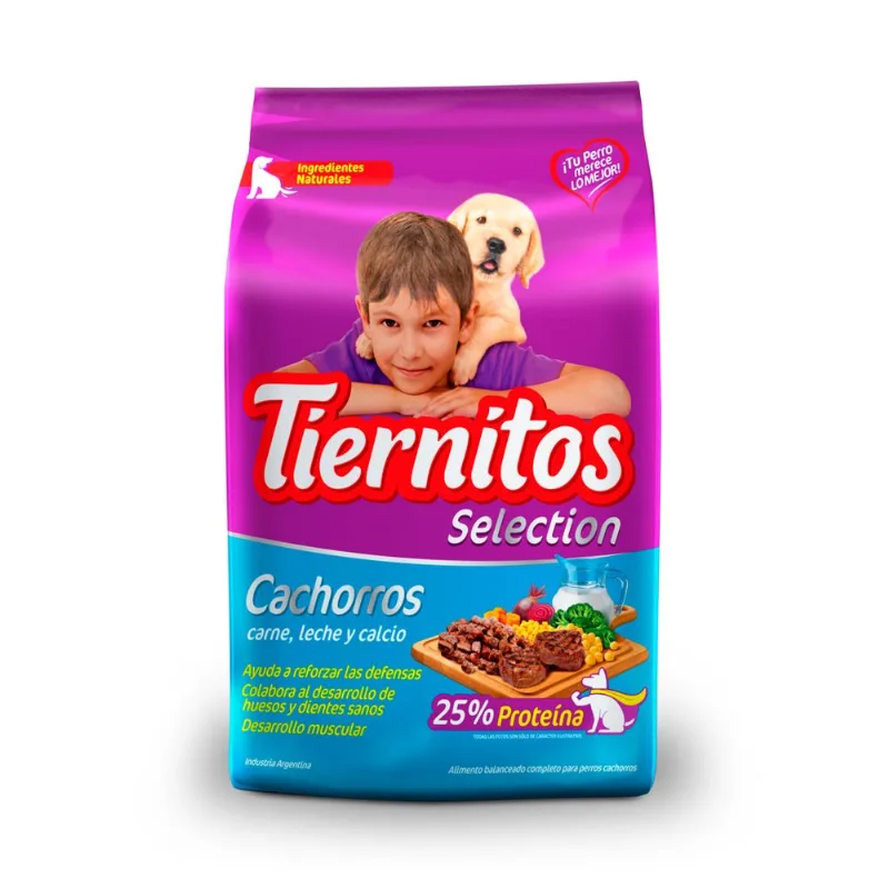 Alimento seco para perro Tiernitos 1,5 kg. cachorros carne, leche y calcio