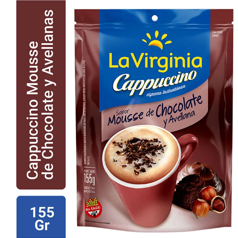 Cappuccino instantáneo La Virginia mousse y avellanas 155 g.