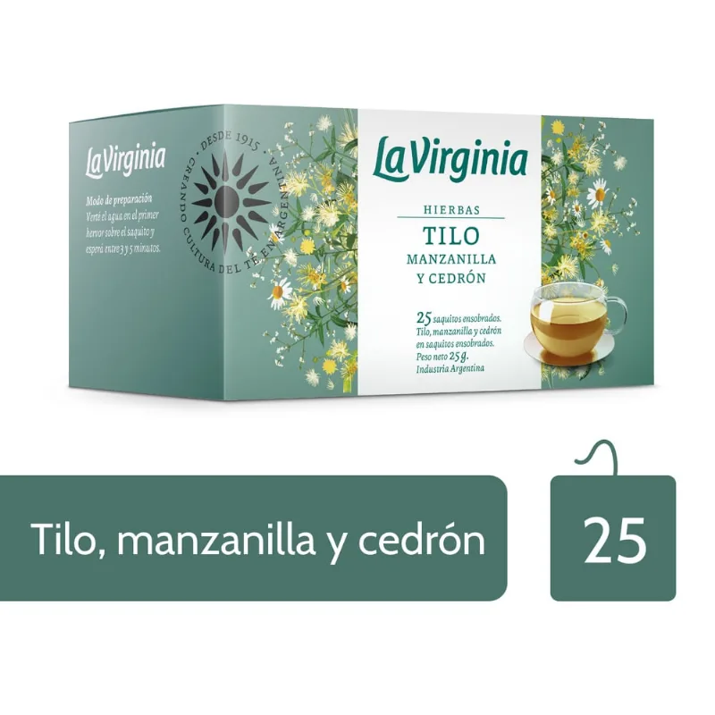 Té Hierbas Sabor Tilo, Manzanilla y Cedrón 25 Grs x 25 Un La Virginia