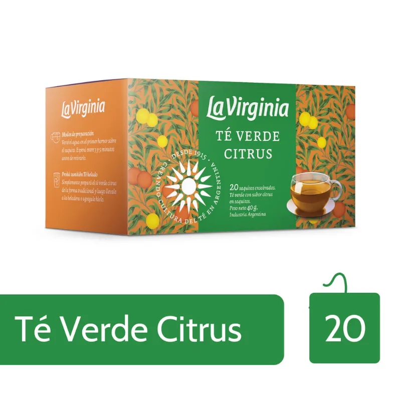 Té Verde Sabor Citrus 40 Grs x 20 Un La Virginia
