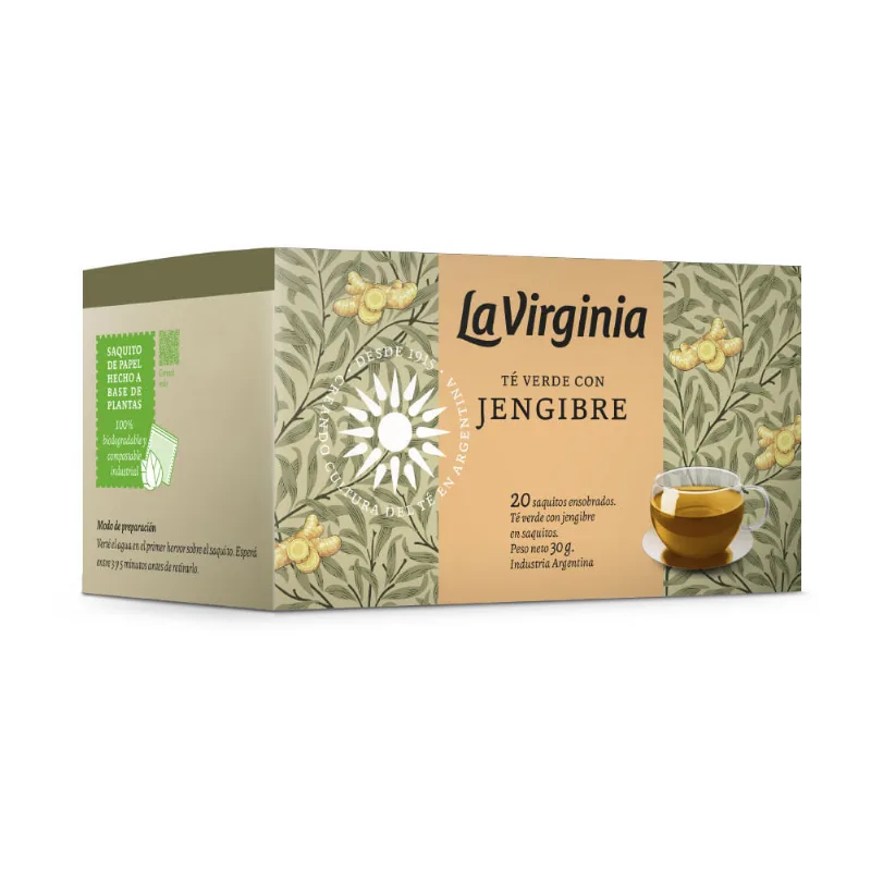 Té Verde Sabor Jengibre 30 Grs x 20 Un La Virginia Te La Virginia Jengibre En Saquitos