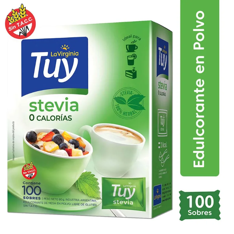 Edulcorante Tuy Stevia 100 Sobres X80gr