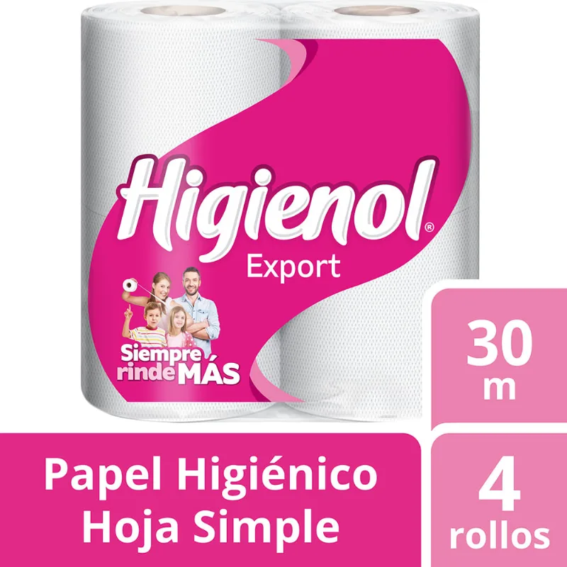 Papel higiénico Higienol hoja simple 30 mts. x 4 uni