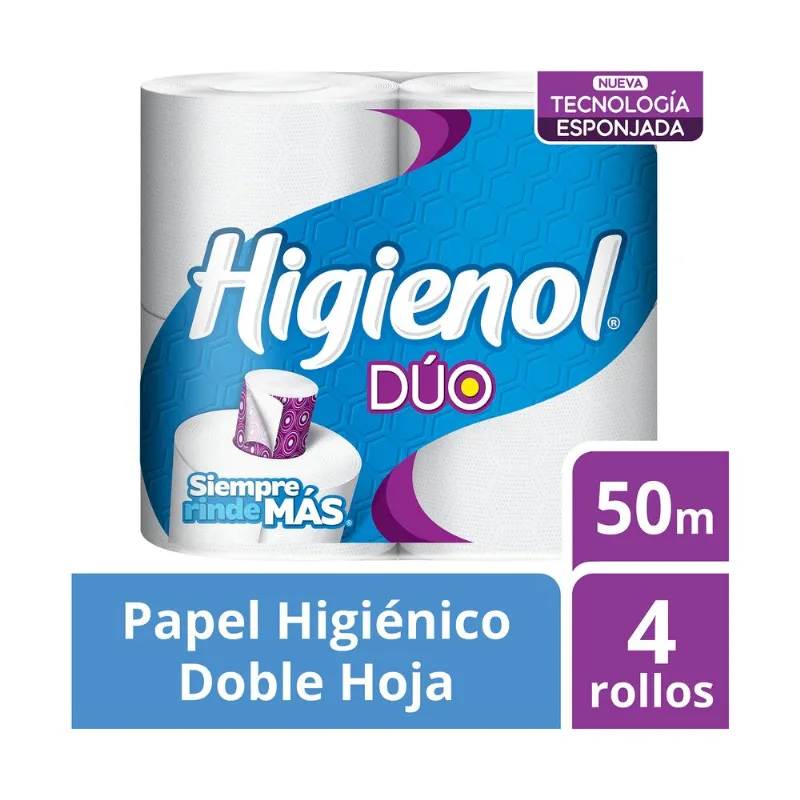 Papel higiénico Higienol duo doble hoja 50 mts. x 4 uni