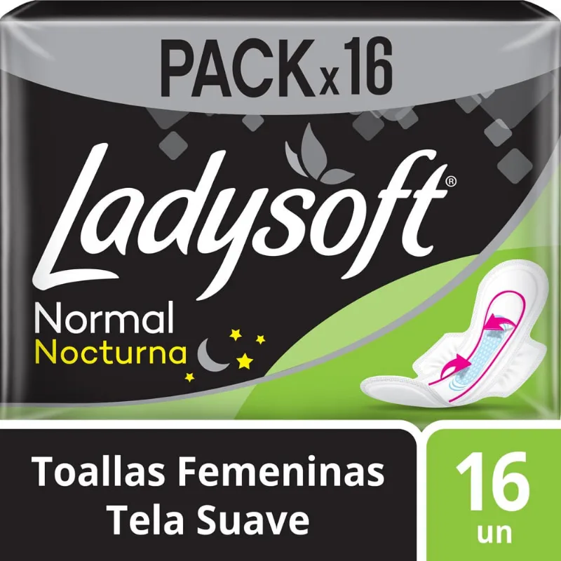 Toallas Femeninas Ladysoft Normal Suave Nocturna Aloe Con Alas - 16 U