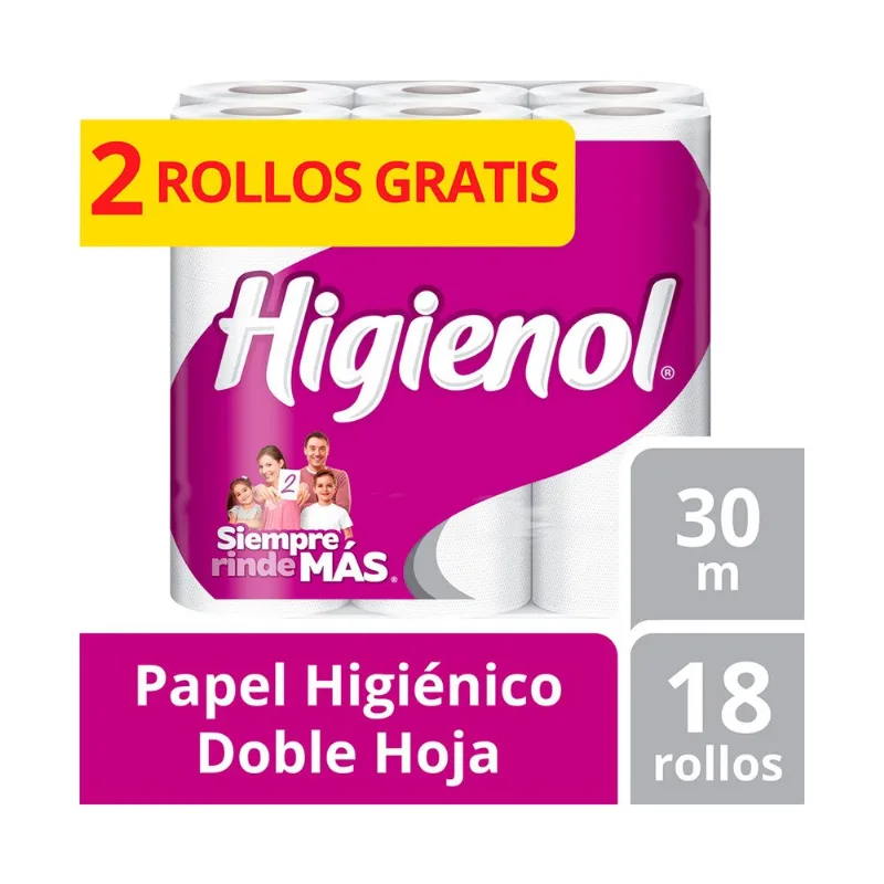 Papel higiénico Higienol doble hoja 30 mts. x 18 uni