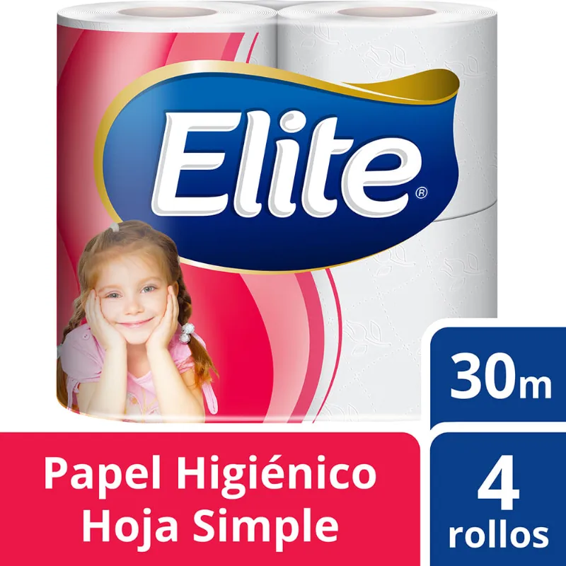 Papel higiénico hoja simple con aloe Elite 30 mts. x 4 uni